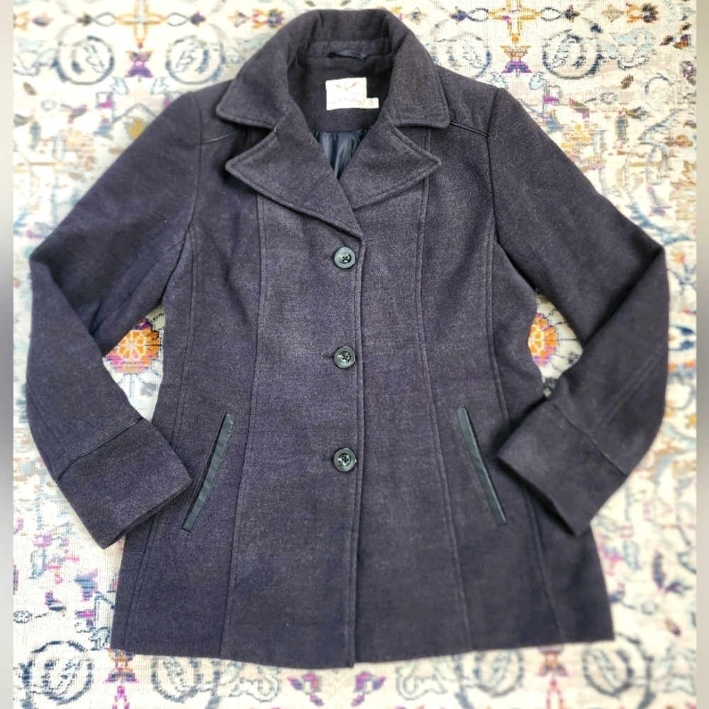 Faded Glory, Women's Grey/Black Button Up Pea Coat Wide Collard Y2K, sz MD (8/10